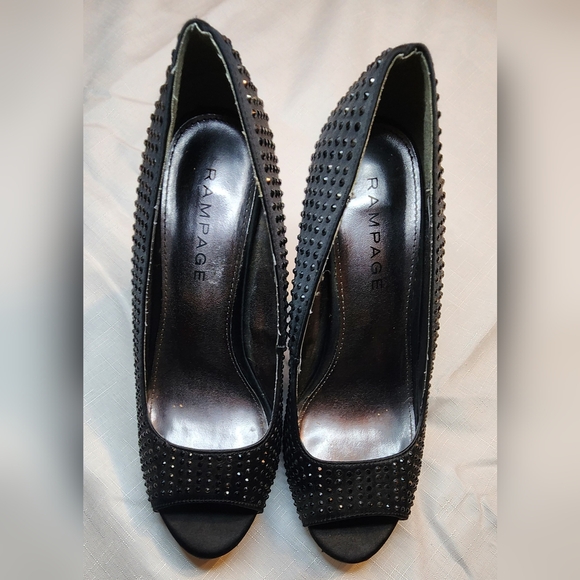 Rampage Elegant Black Studded Heels Rhinestones Sz 7.5 - Picture 5 of 9